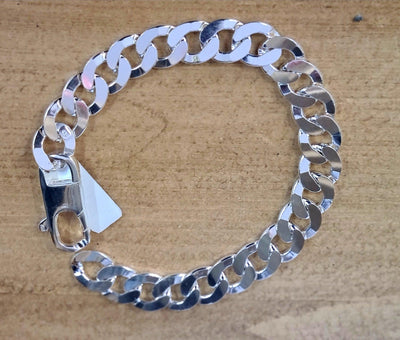 21cm Sterling Silver Flat Curb Chain Bracelet - Rococo Jewellery