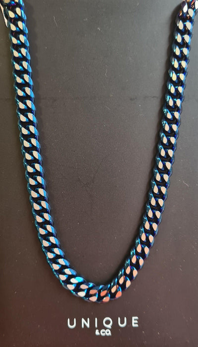 Unique & Co Blue Stainless Steel Curb Chain Necklace - Rococo Jewellery
