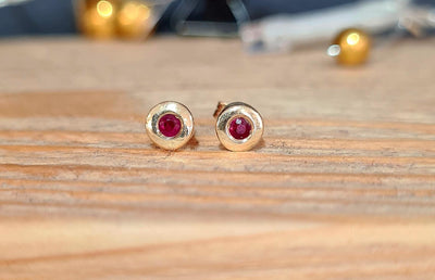 9ct Yellow Gold Ruby Stud Earrings - Rococo Jewellery