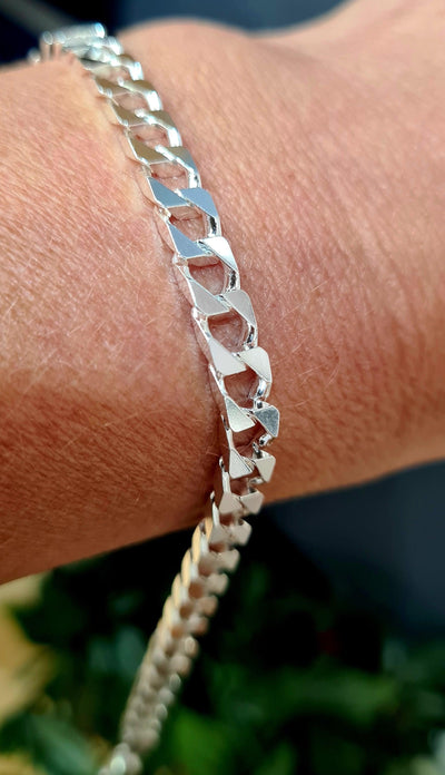 21cm Square Curb Chain Bracelet - Sterling Silver - Rococo Jewellery