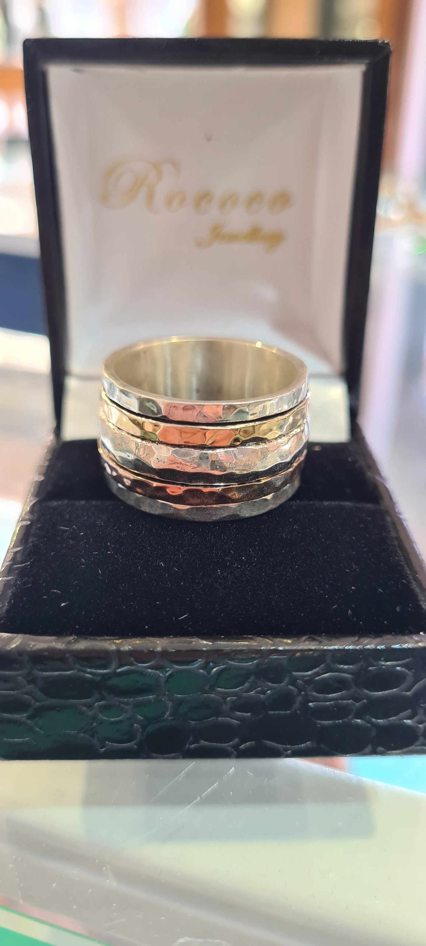 Yaron Morhaim Sterling Silver Wide Band with 9ct Gold Bands - Rococo Jewellery