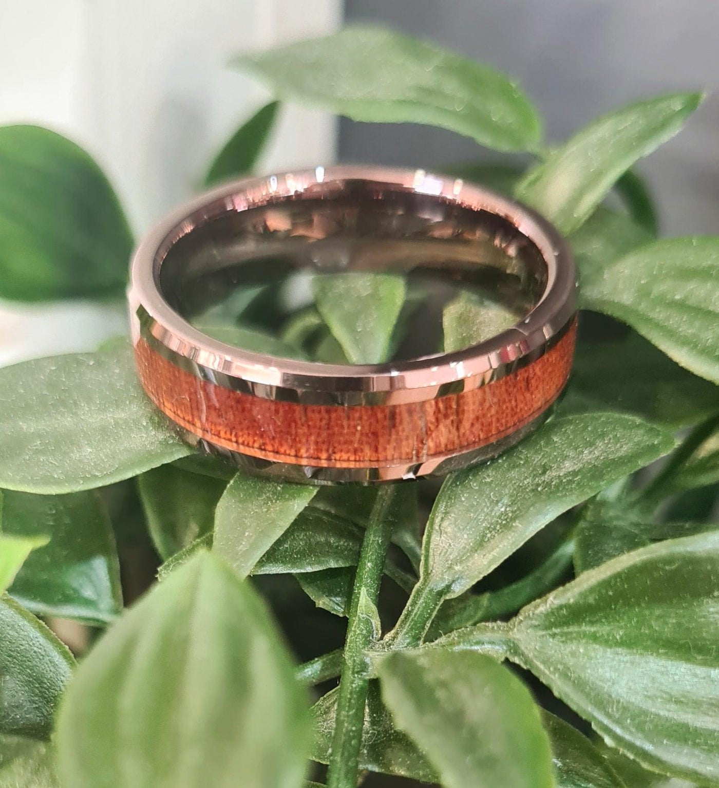 Unique & Co 7mm Tungsten Carbide Ring with Wood and Brown IP Plating - Rococo Jewellery