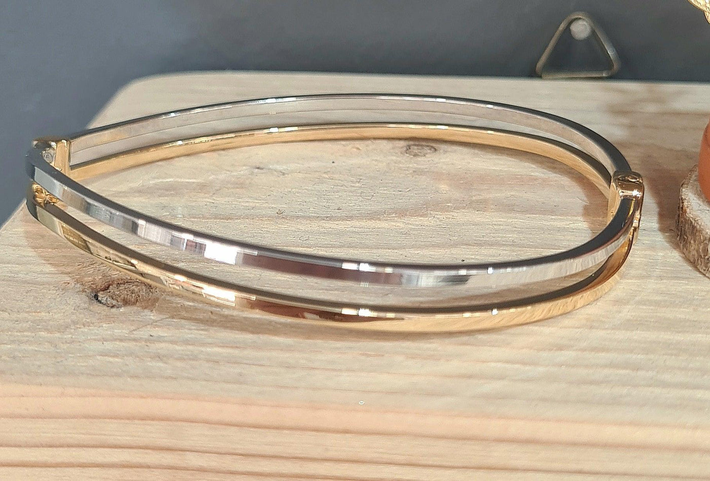 9ct White and Yellow Gold Wave Bangle - Rococo Jewellery
