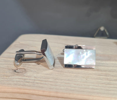 Unique & Co Mother of Pearl Inlay Steel Cufflinks - Rococo Jewellery