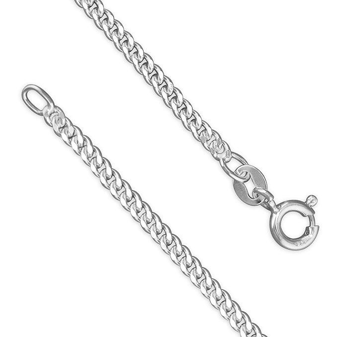41cm Medium Diamond-Cut Curb Sterling Silver Chain - Rococo Jewellery