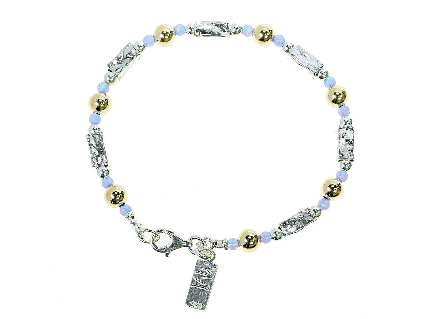 Gold and Blue Opal Silver Barrels Bracelet - Rococo Jewellery