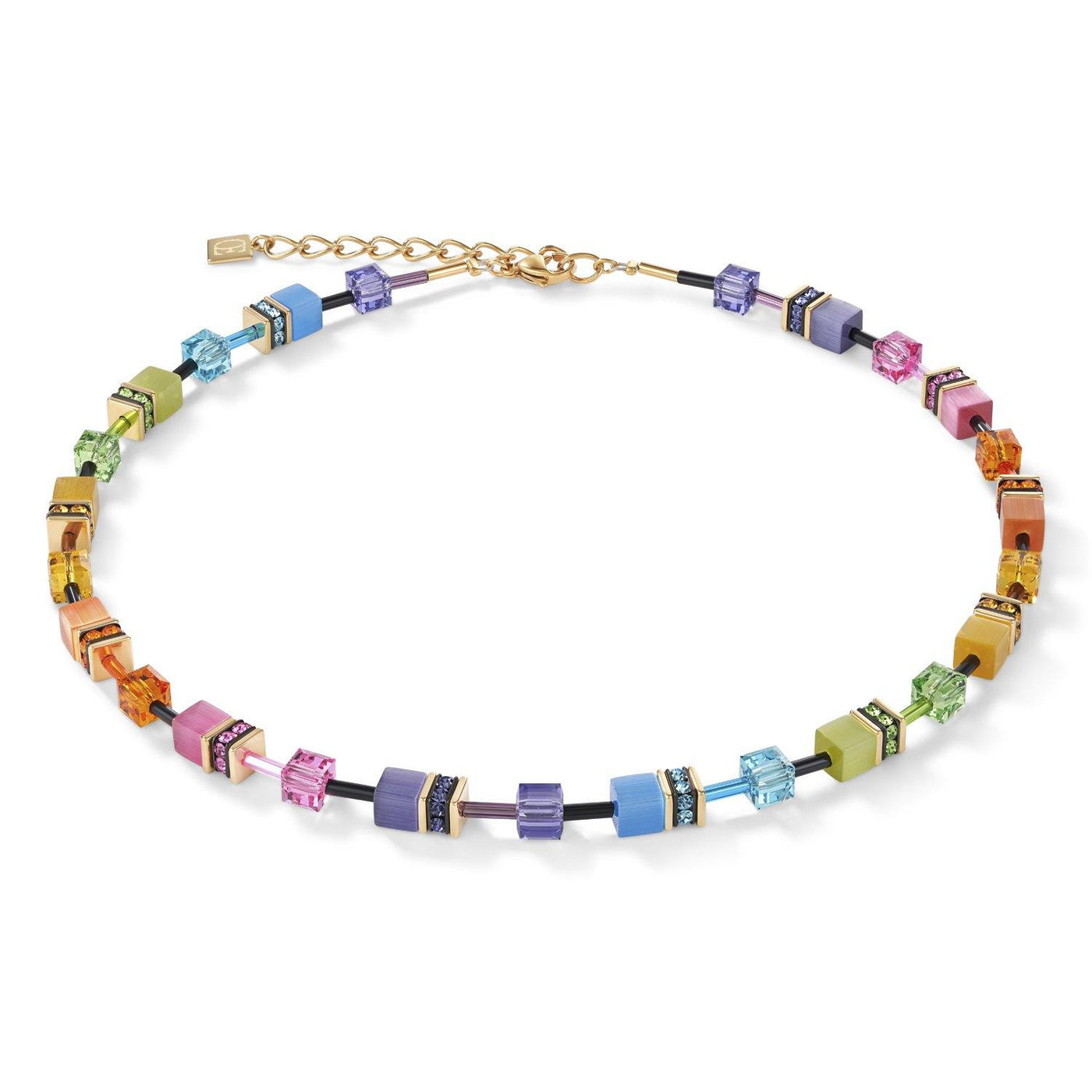 Coeur De Lion Rainbow Gold 2 and Swarovski® Crystals GeoCUBE® Necklace - Rococo Jewellery