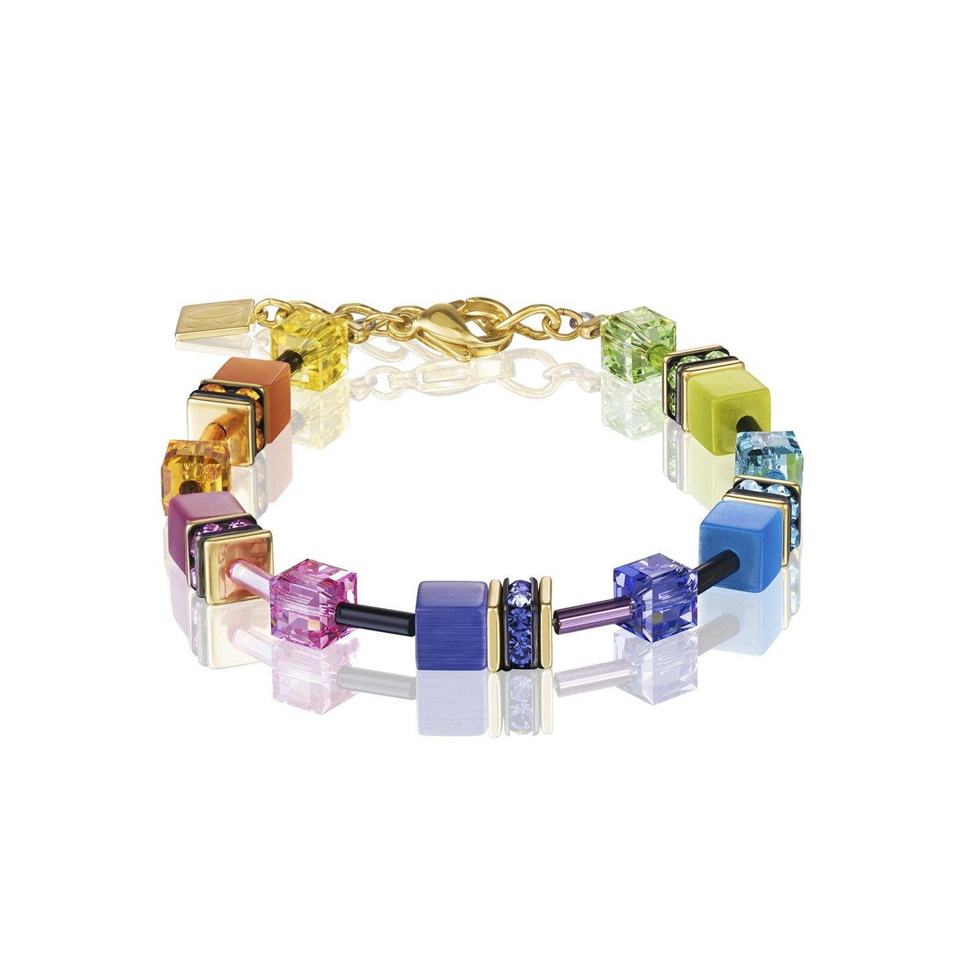 Coeur De Lion Multicolour Rainbow Gold 2 and Swarovski® Crystals GeoCUBE® Bracelet - Rococo Jewellery
