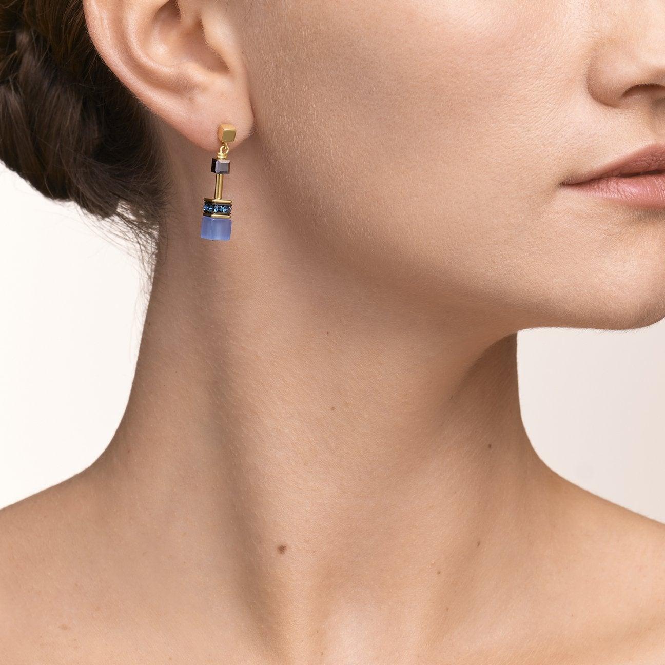 Coeur De Lion GeoCUBE® Blue-Gold Earrings - Rococo Jewellery