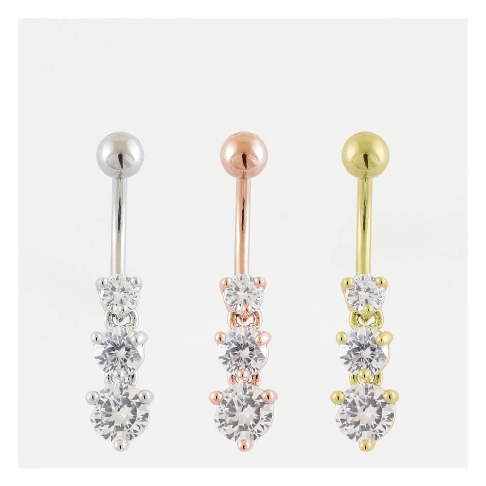 Kingsley Ryan Surgical Steel 3 Drops Navel Bar - Various Colours - Rococo Jewellery