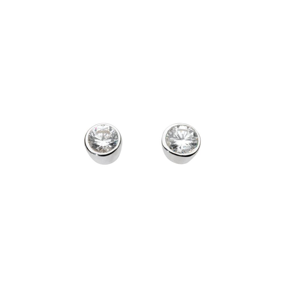 Silver and Cubic Zirconia Round Stud Earrings - Rococo Jewellery