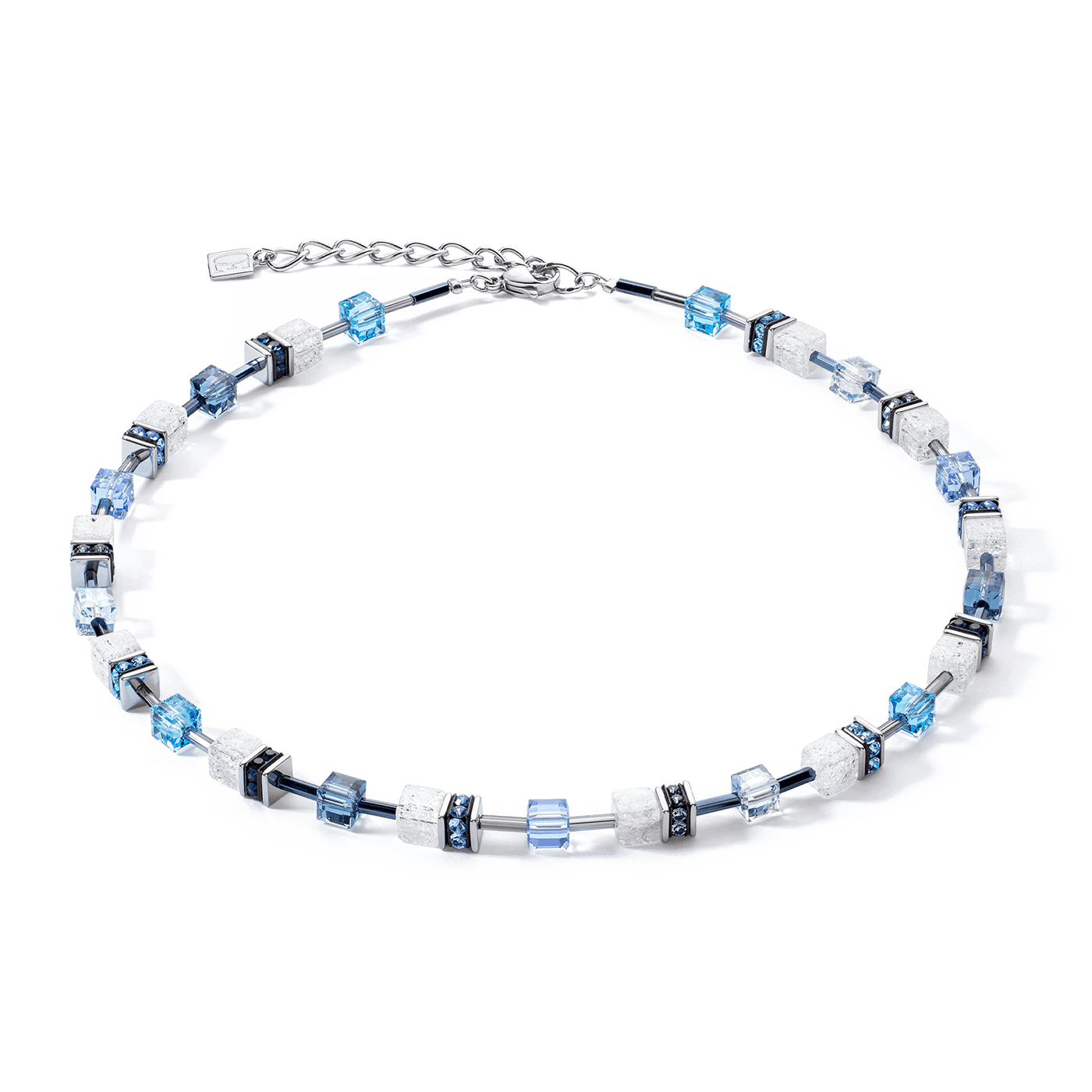 Coeur De Lion GeoCUBE® Iconic Nature Blue White Crystal Necklace - Rococo Jewellery