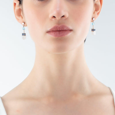 Coeur De Lion GeoCUBE® Iconic Nature Blue White Crystal Earrings - Rococo Jewellery