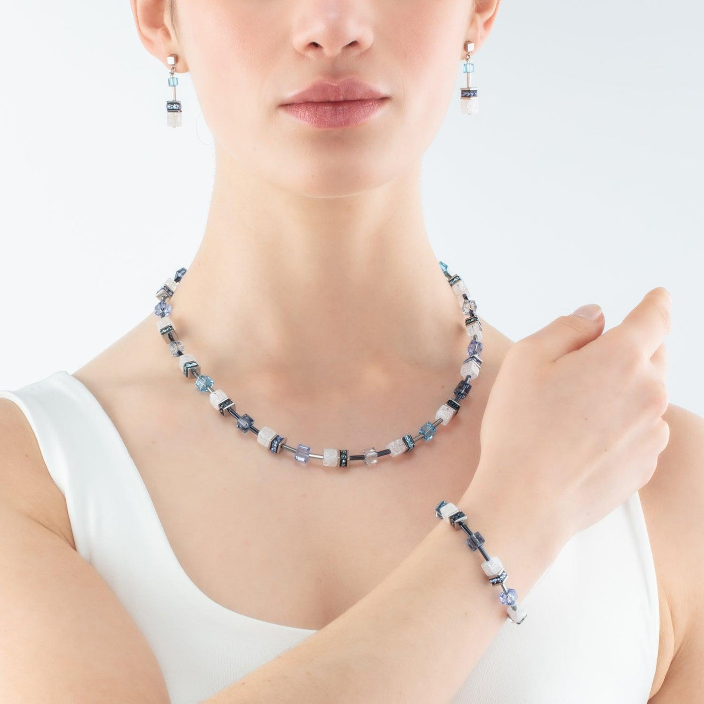 Coeur De Lion GeoCUBE® Iconic Nature Blue White Crystal Bracelet - Rococo Jewellery