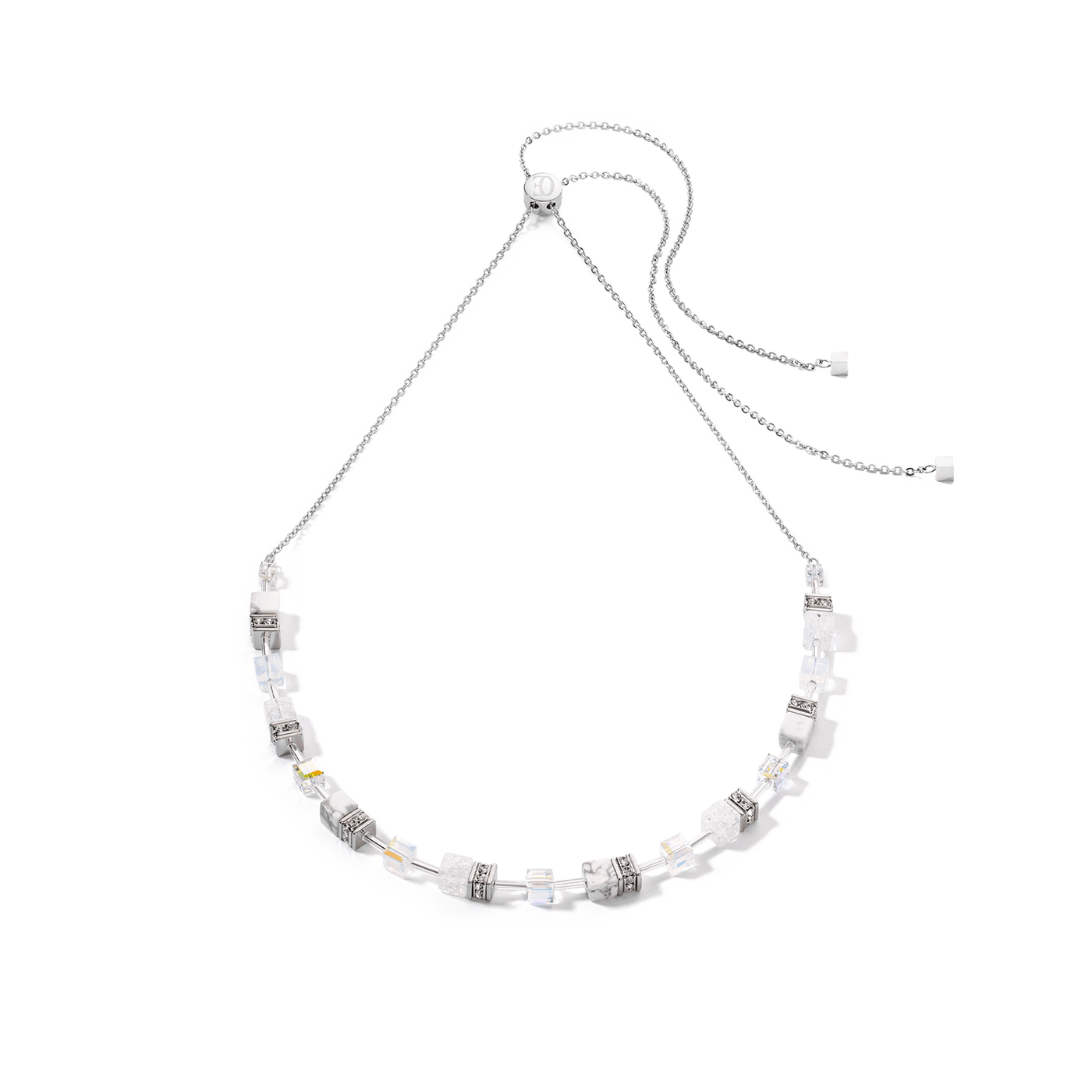 Coeur De Lion GeoCUBE® Iconic Nature White and Silver Chain Necklace - Rococo Jewellery
