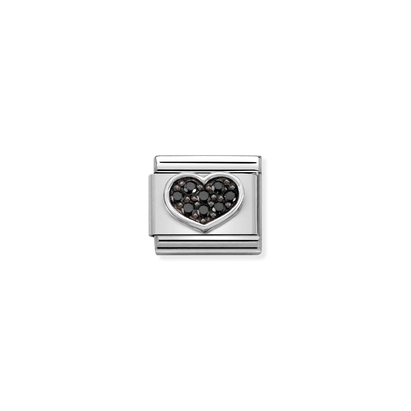 Nomination Classic Silver & Black CZ Heart Charm - Rococo Jewellery