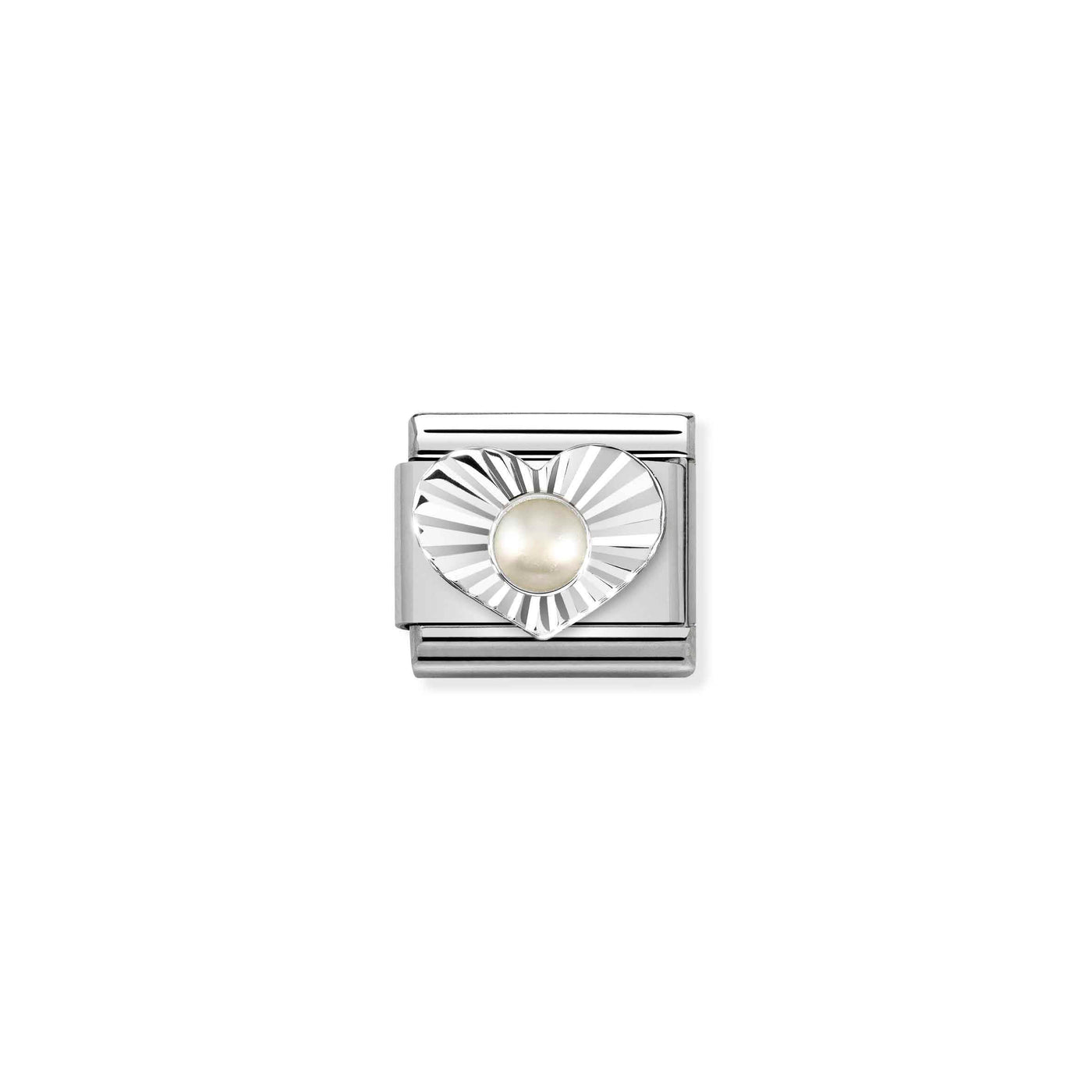 Nomination Classic White Pearl Heart Charm - Rococo Jewellery