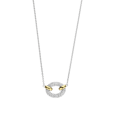 Ti Sento Silver and Gold Pave Necklace with Cubic Zirconia Stones - Rococo Jewellery