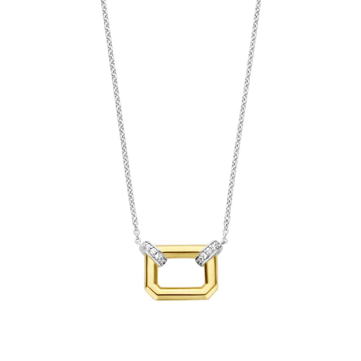 Ti Sento Gold Silver Necklace with Rectangle Shape and Pave Links - Rococo Jewellery