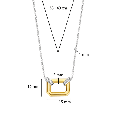 Ti Sento Gold Silver Necklace with Rectangle Shape and Pave Links - Rococo Jewellery