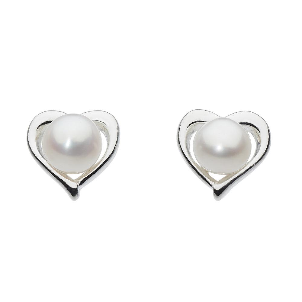 Dinky Small Heart With Freshwater Pearl Stud Earrings - Rococo Jewellery