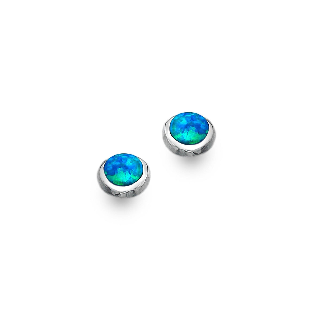 Blue or White Opal Round Stud Earrings in Sterling Silver - Rococo Jewellery