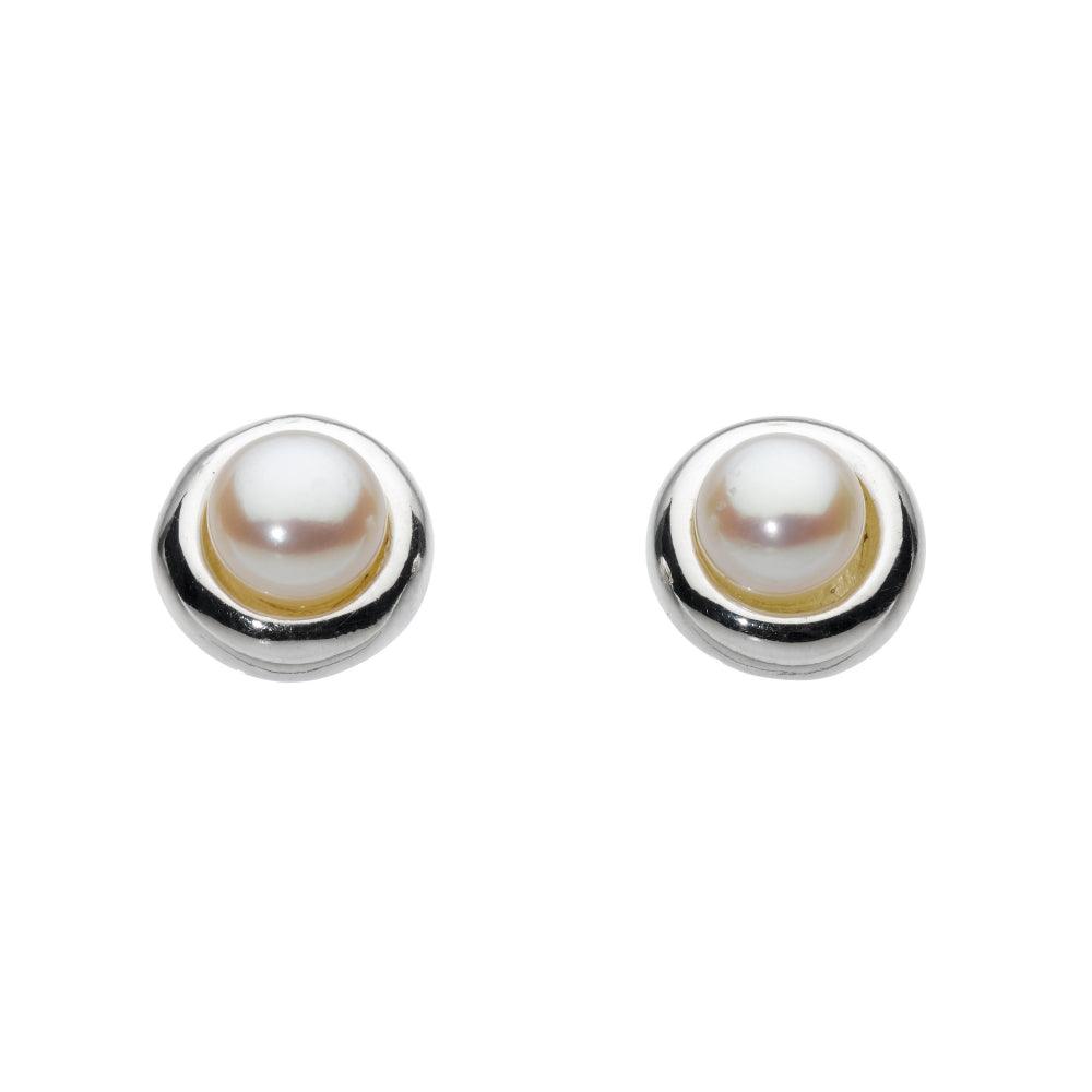 Freshwater Pearl Silver Surround Stud Earrings - Rococo Jewellery