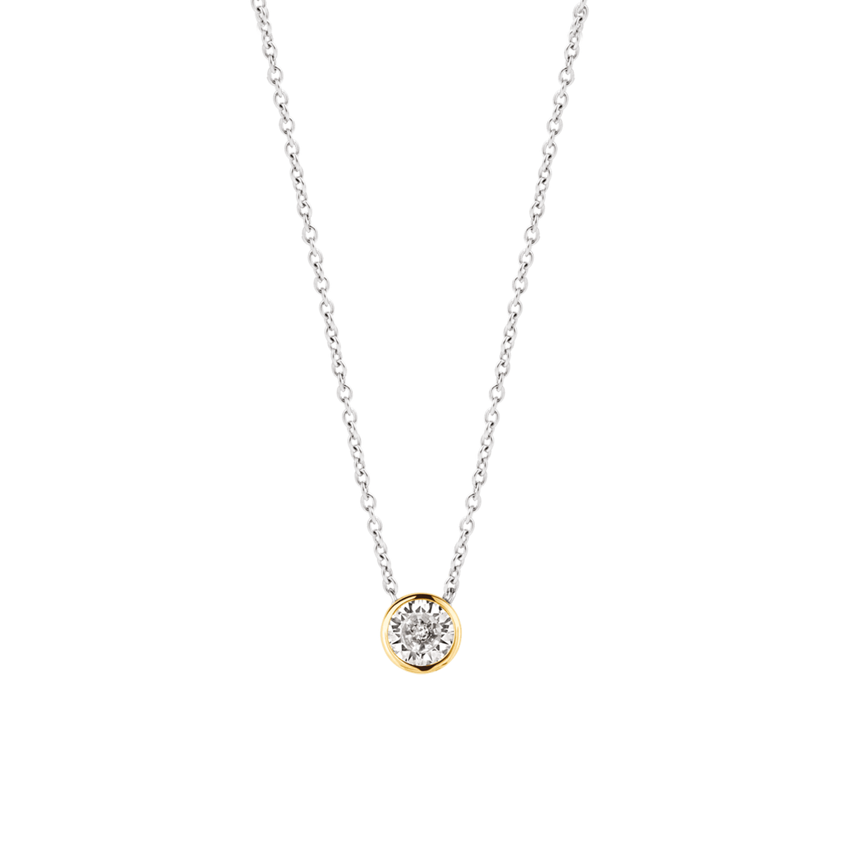 Ti Sento Silver and Gold Necklace with Round Cubic Zirconia Centrepiece - Rococo Jewellery
