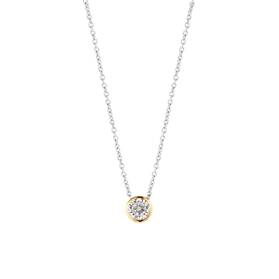 Ti Sento Silver and Gold Necklace with Round Cubic Zirconia Centrepiece - Rococo Jewellery