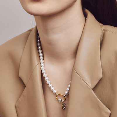 Ti Sento Gold Vermeil Pearls Lock Necklace - Rococo Jewellery