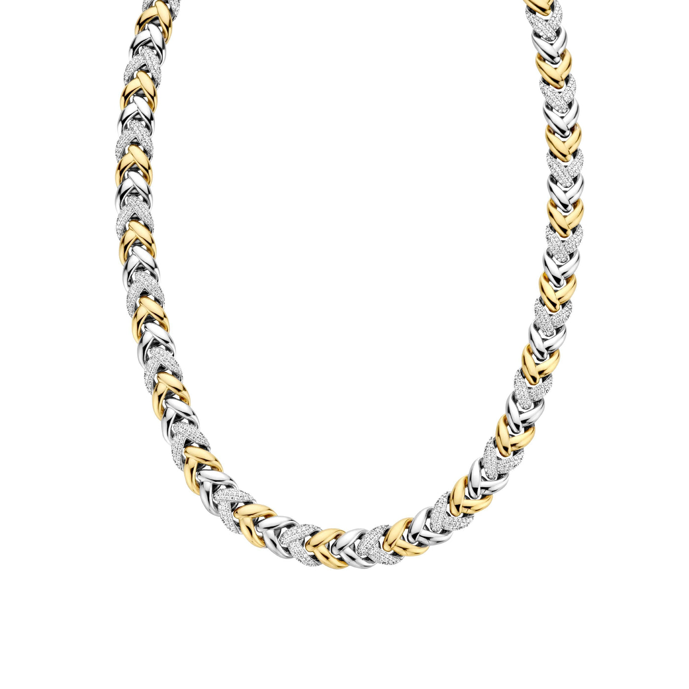 Ti Sento Gold and Silver Cubic Zirconia Braided Necklace - Rococo Jewellery