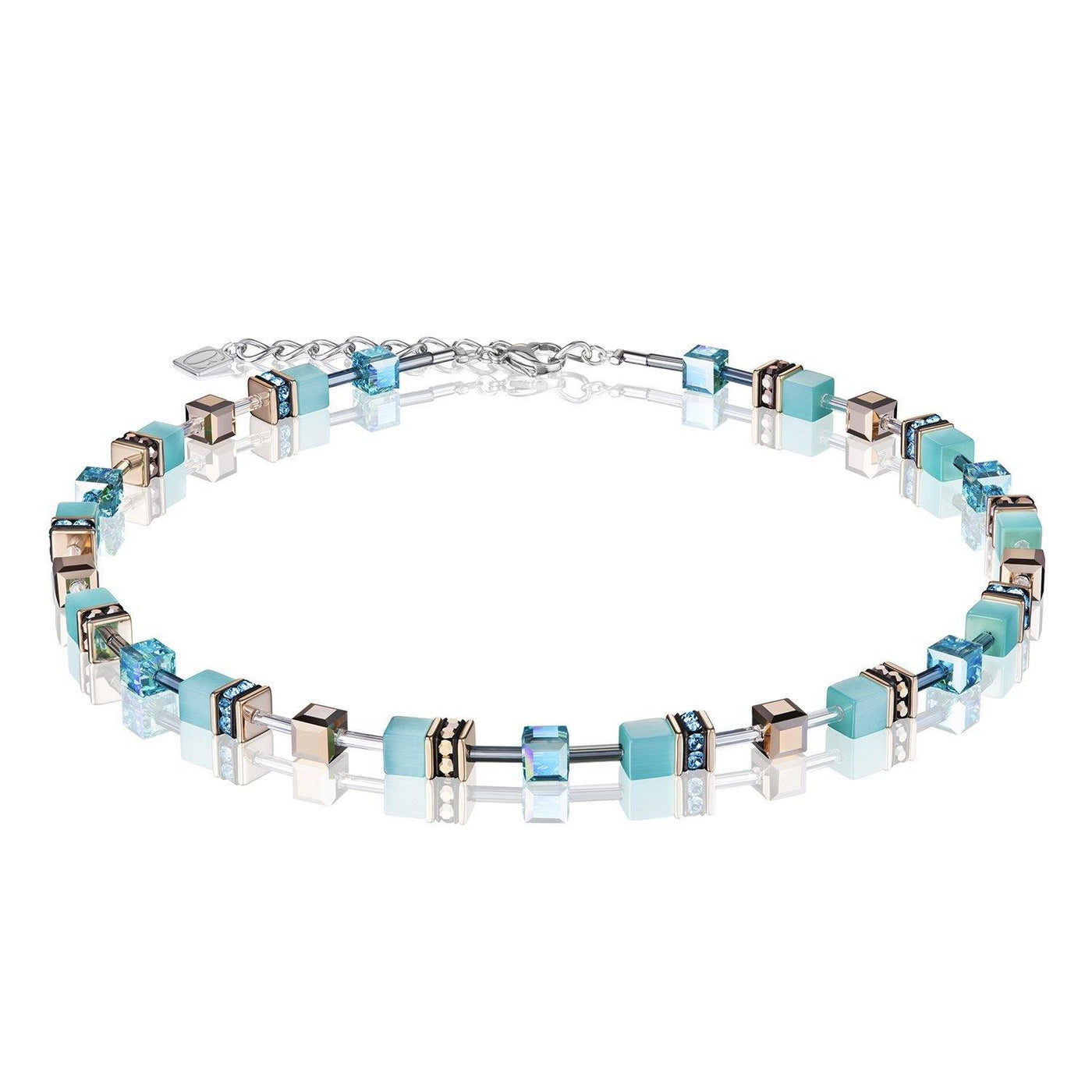Coeur De Lion Aqua and Swarovski® Crystals GeoCUBE® Necklace - Rococo Jewellery