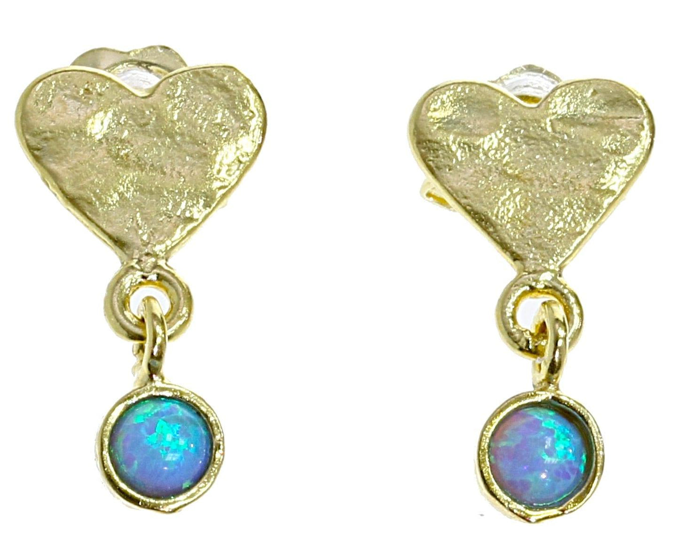 Yaron Morhaim Blue Opal Gold Heart Drop Earrings - Rococo Jewellery