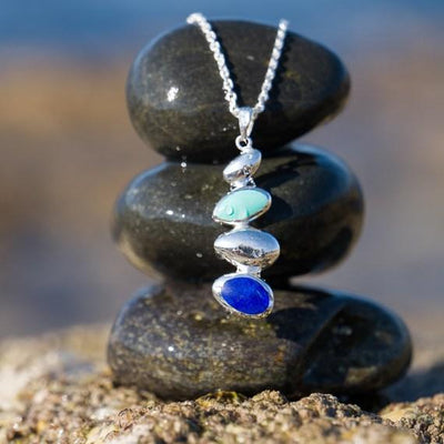 Sea Gems Turquoise and Lapis Pebbles Pendant - Rococo Jewellery
