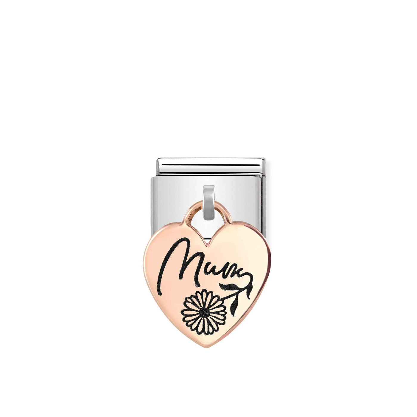 Nomination Classic 9ct Rose Gold Mum Drop Heart Charm - Rococo Jewellery