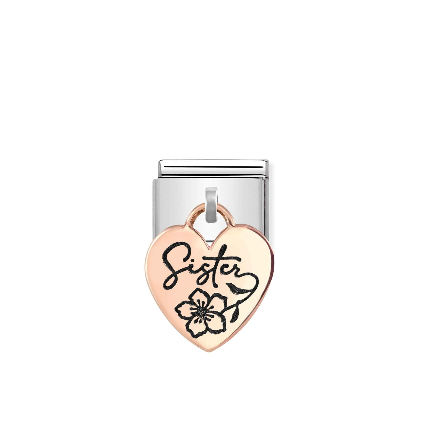 Nomination Classic 9ct Rose Gold Sister Heart Drop Charm - Rococo Jewellery