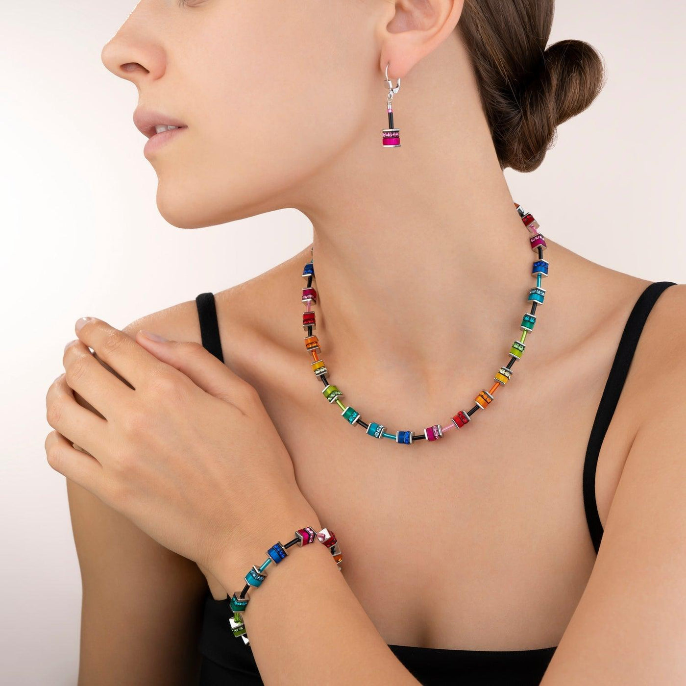 Coeur De Lion Multicolour Swarovski® Crystals Geo Cube Necklace - Rococo Jewellery