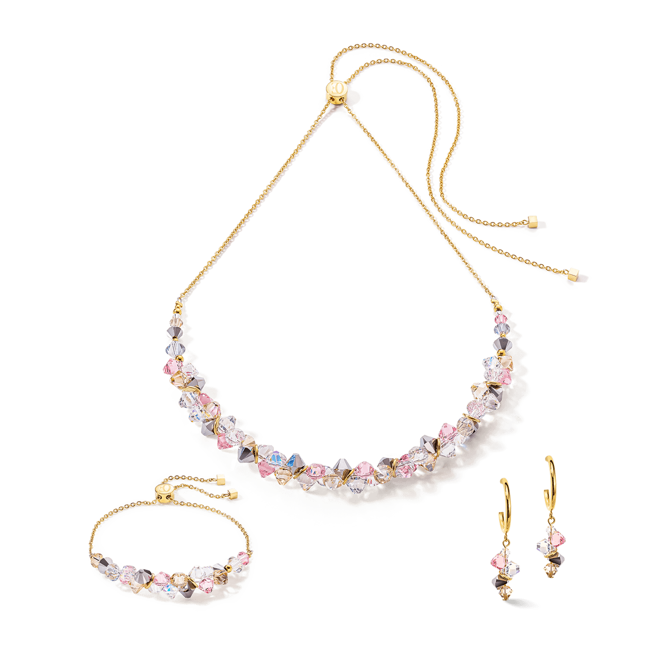 Coeur de Lion Gold Plated Light Rose Dancing Crystals Necklace - Rococo Jewellery