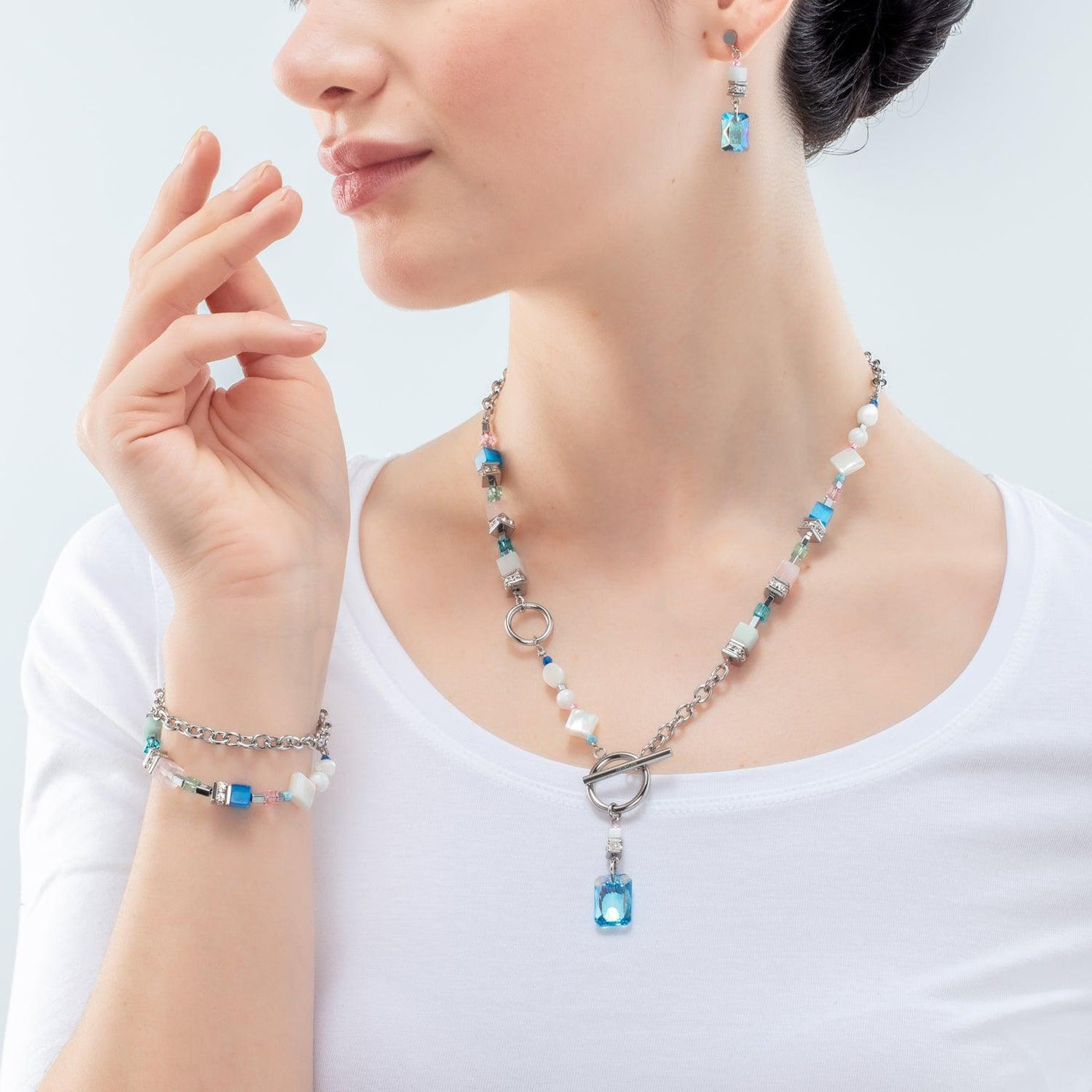 Coeur De Lion GeoCUBE® Fusion Morning Dew Silver Multicolour Pastel Bracelet - Rococo Jewellery
