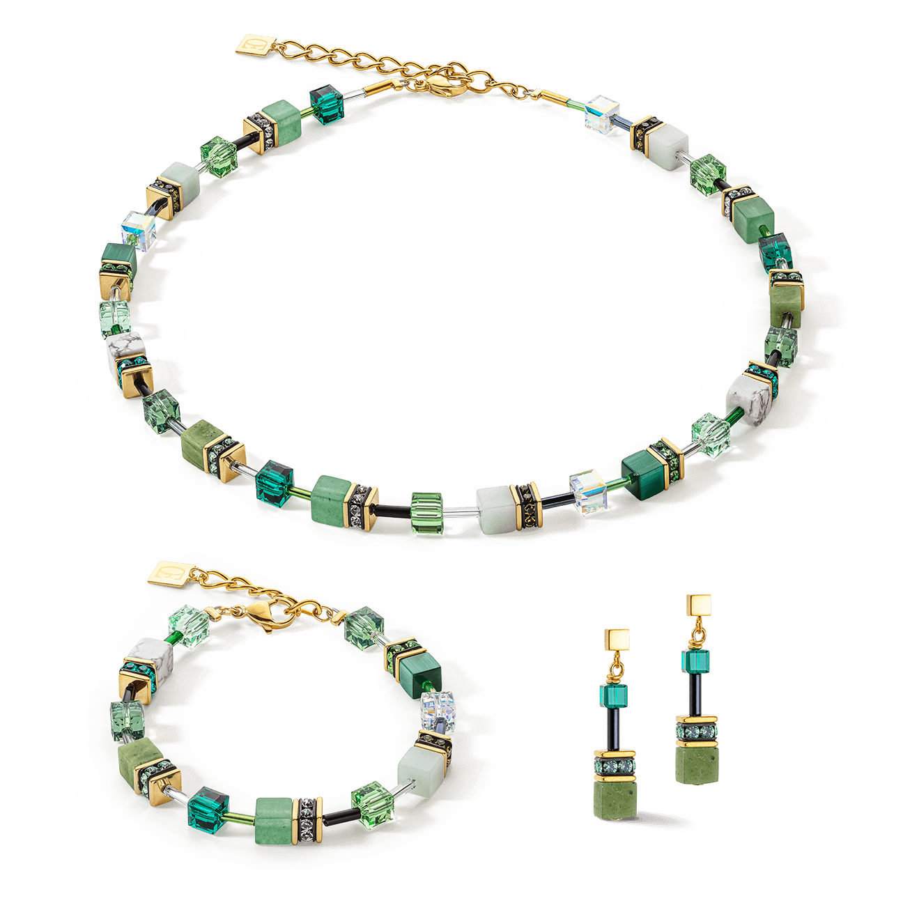 Coeur de Lion Iconic Precious Green GeoCUBE® Necklace - Rococo Jewellery