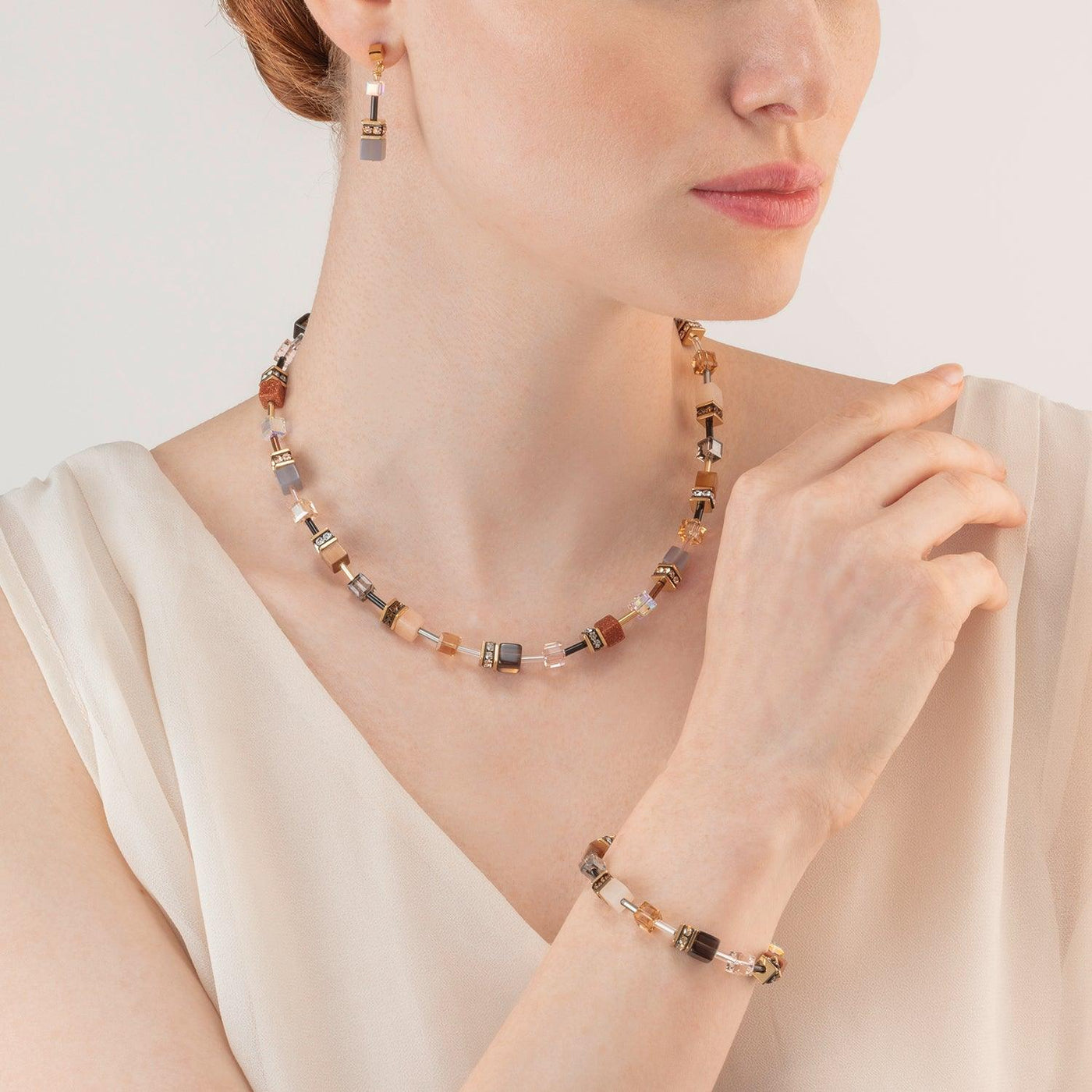 Coeur De Lion GeoCUBE® Iconic Precious Brown Necklace - Rococo Jewellery
