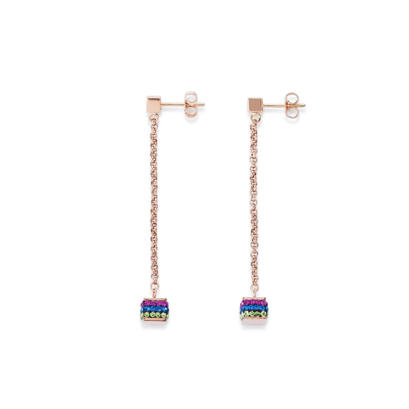 Coeur de Lion Multicolored Cube and Chain Drop Earrings - Rococo Jewellery