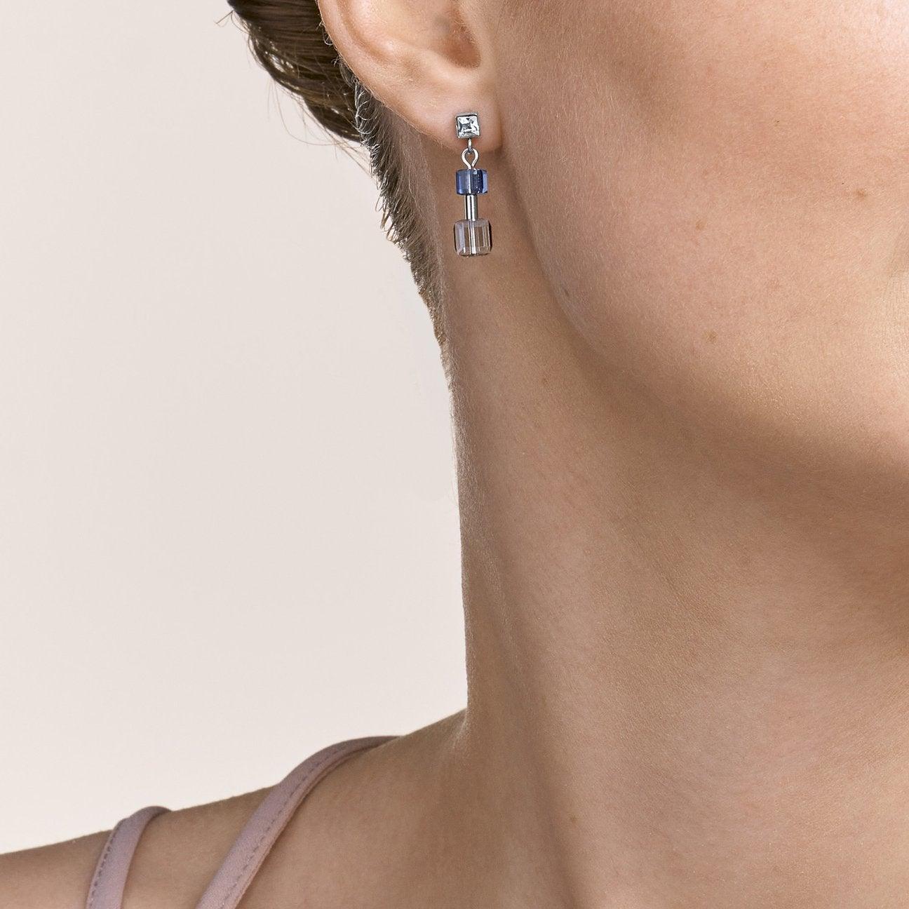 Coeur De Lion Blue Minimalist Crystals GeoCUBE® Earrings - Rococo Jewellery