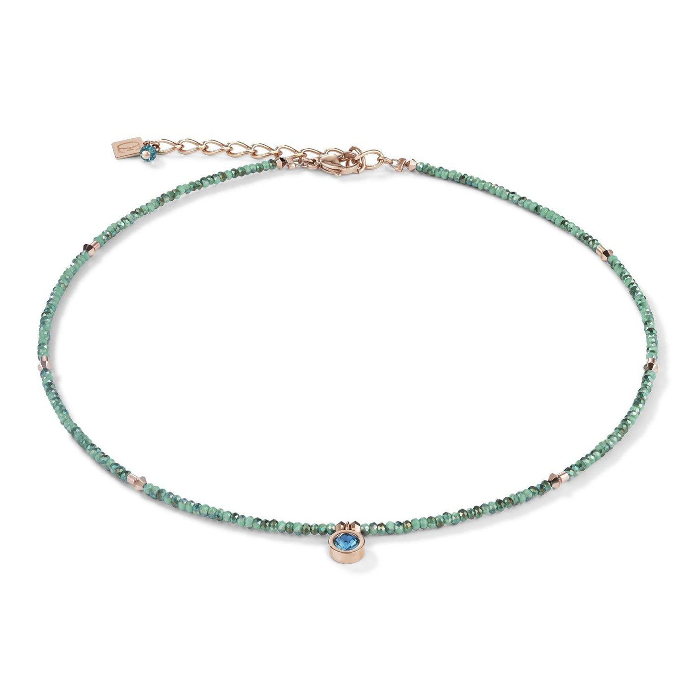 Coeur De Lion Small Crystal Rose Gold & Petrol Necklace - Rococo Jewellery