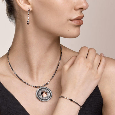 Coeur De Lion Grey-Crystal Striped Onyx & Swarovski® Crystals Amulet Necklace - Rococo Jewellery
