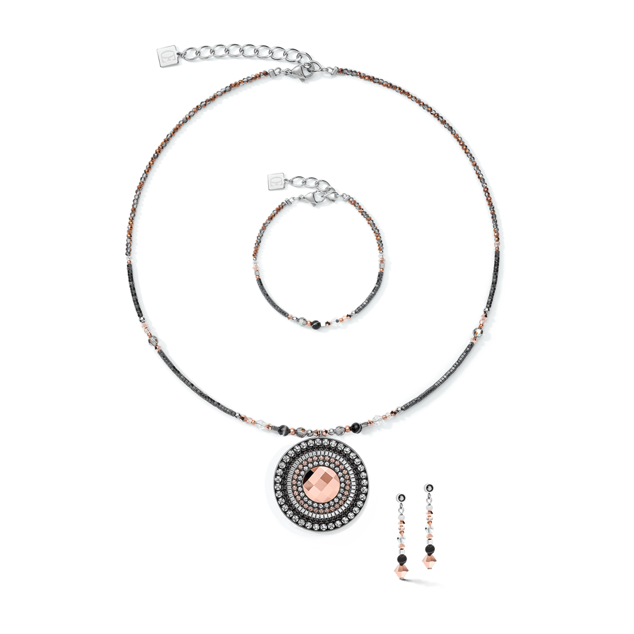 Coeur De Lion Grey-Crystal Striped Onyx & Swarovski® Crystals Amulet Earrings - Rococo Jewellery