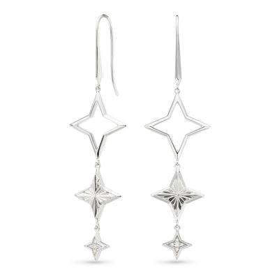 Kit Heath Empire Astoria Starburst Tri-Star CZ Drop Earrings - Rococo Jewellery
