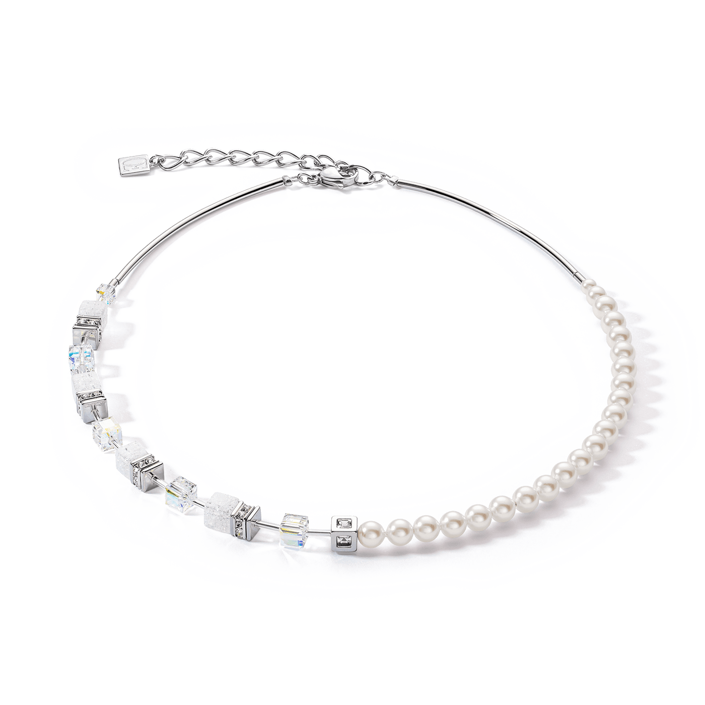 Coeur De Lion GeoCUBE® Precious Fusion Pearls Silver and White Necklace - Rococo Jewellery