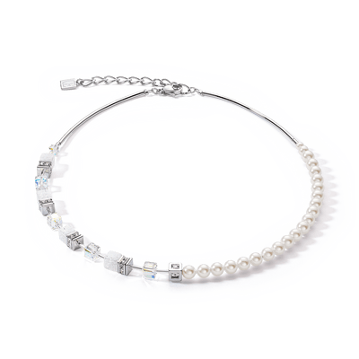 Coeur De Lion GeoCUBE® Precious Fusion Pearls Silver and White Necklace - Rococo Jewellery