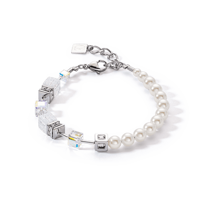 Coeur De Lion GeoCUBE® Precious Fusion Pearls Silver and White Bracelet - Rococo Jewellery